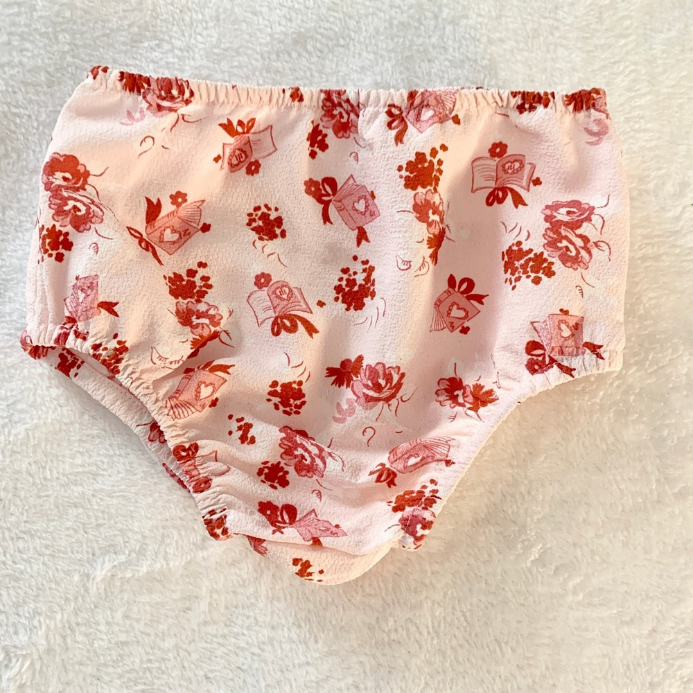 Hill House Floral Bloomers Diaper Cover Girl Size 12-18M Pink Red Book Bow Print